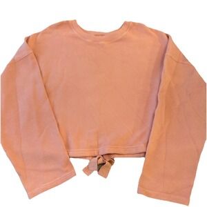 Fabletics ANNA Waffle Knit Sweatshirt Tie Back Bow Crew Neck Size XL Pink NWOT